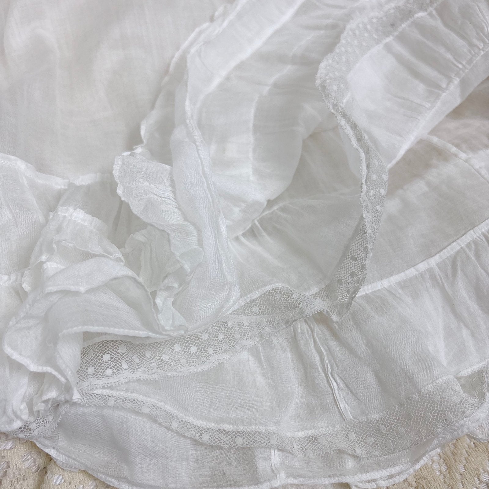 Antique 1910's Edwardian Semi - Sheer White Cotton Lawn Petticoat with Triple Layer Ruffled Hem, size XXS - Daggers & Dames