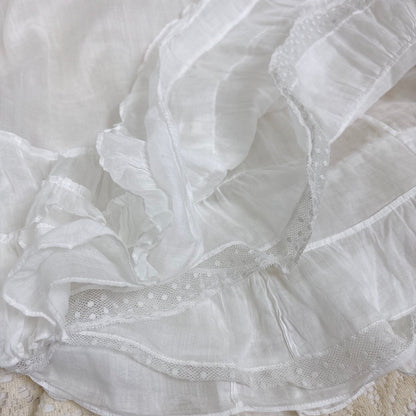 Antique 1910's Edwardian Semi - Sheer White Cotton Lawn Petticoat with Triple Layer Ruffled Hem, size XXS - Daggers & Dames