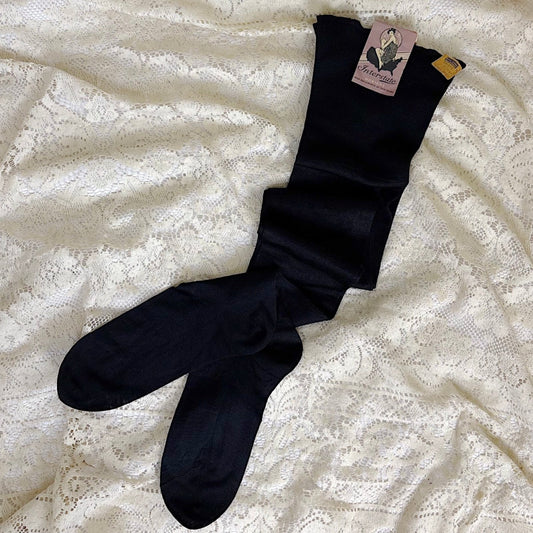 Antique 1920's Black Silk Knit Winter Stockings size 10, by Interstate - New with Original Tag - Daggers & Dames
