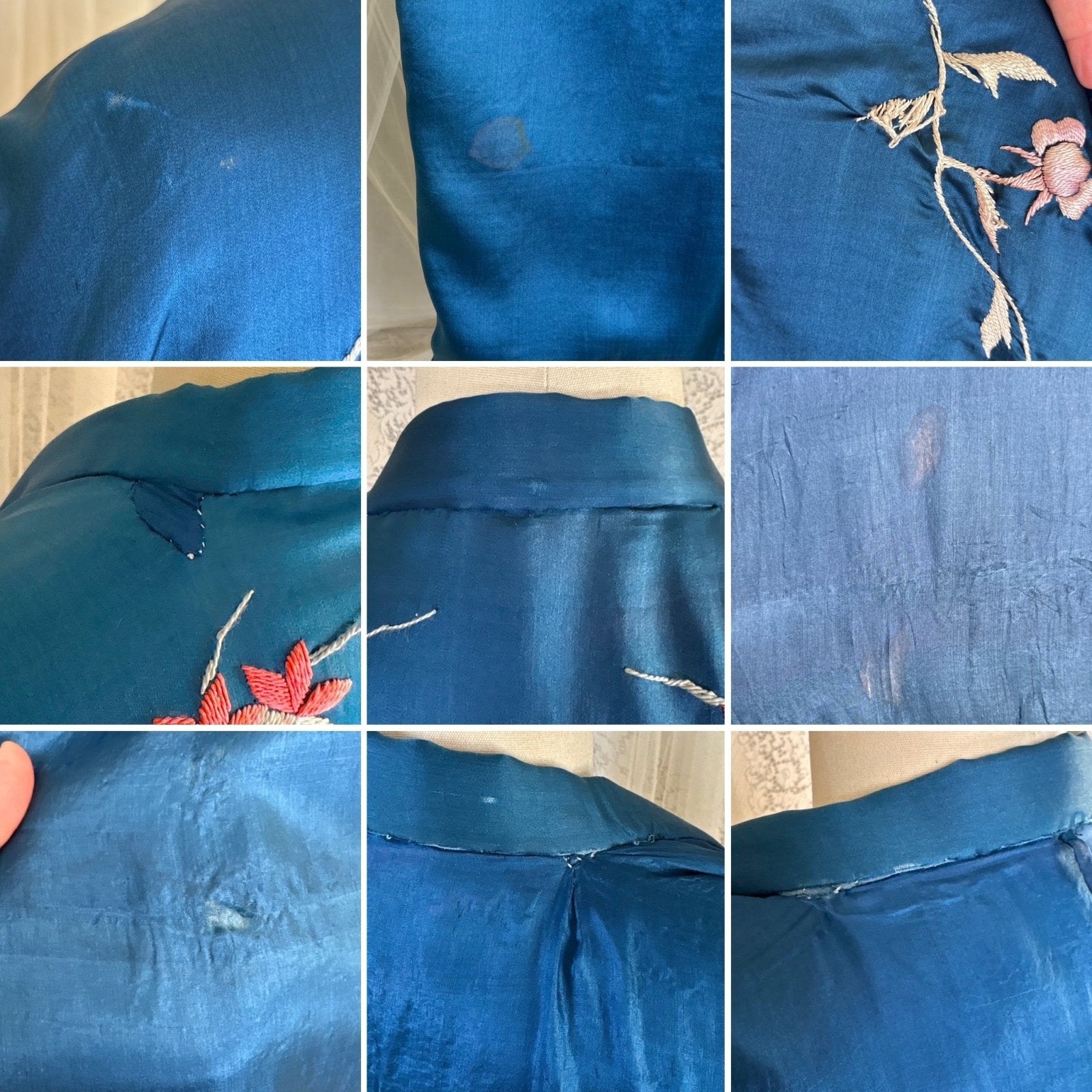 Antique 1920's Cobalt Blue Silk Japanese Kimono with Elaborate Couched Floral Embroidery, size Free - Daggers & Dames