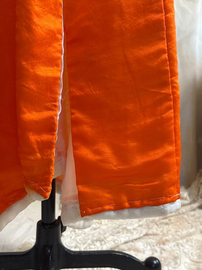 Antique 1920's Japanese Kimono - Bold Orange Ombre Silk with Couched Peacock Hand Embroidery & Fringe Sash | One Size - Daggers & Dames
