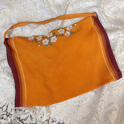 Antique 1920's Orange & Burgundy Silk Japanese Kimono Style Palazzo Lounge Pants with Matching Satchel, size S, M - Daggers & Dames