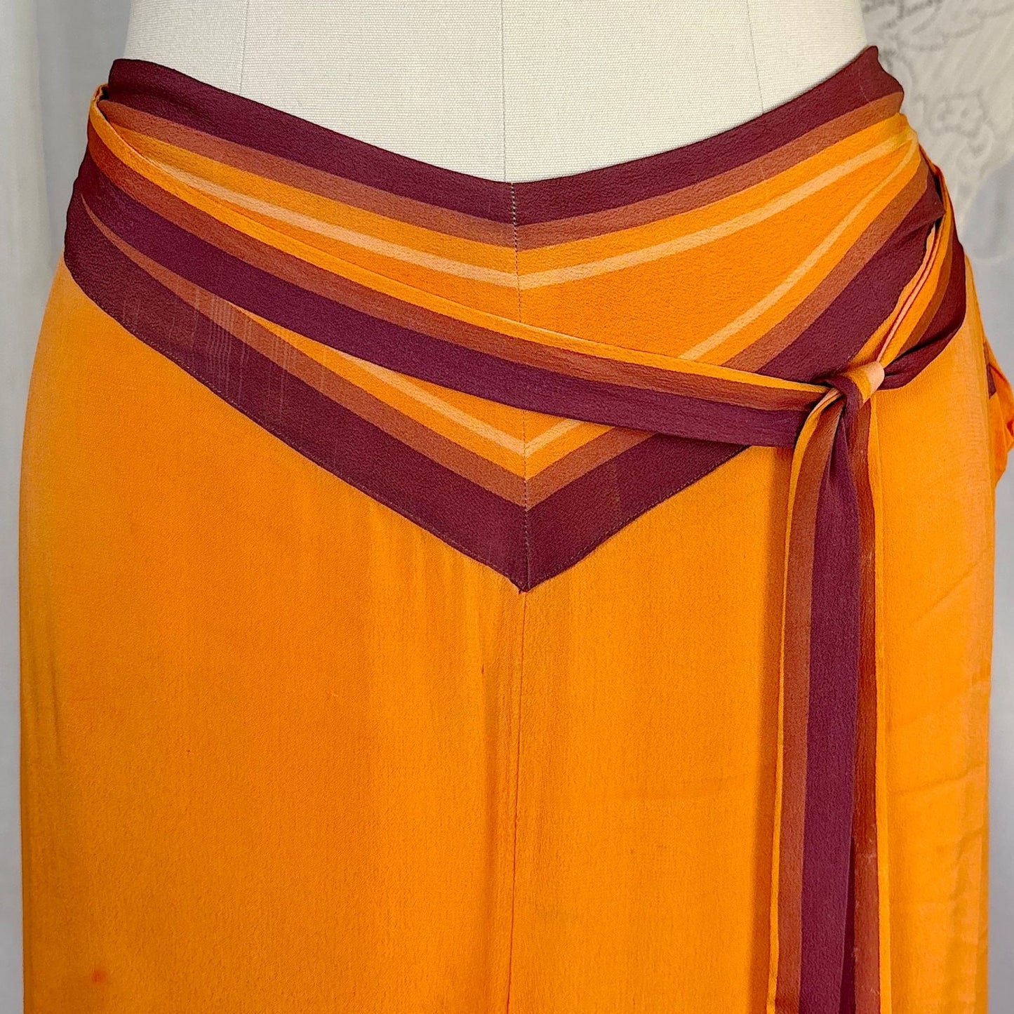 Antique 1920's Orange & Burgundy Silk Japanese Kimono Style Palazzo Lounge Pants with Matching Satchel, size S, M - Daggers & Dames