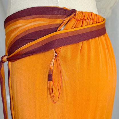 Antique 1920's Orange & Burgundy Silk Japanese Kimono Style Palazzo Lounge Pants with Matching Satchel, size S, M - Daggers & Dames