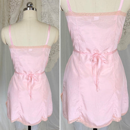 Antique 1920's Pale Pink Silk Chemise with Ecru Cotton Lace, size XS, S - Daggers & Dames