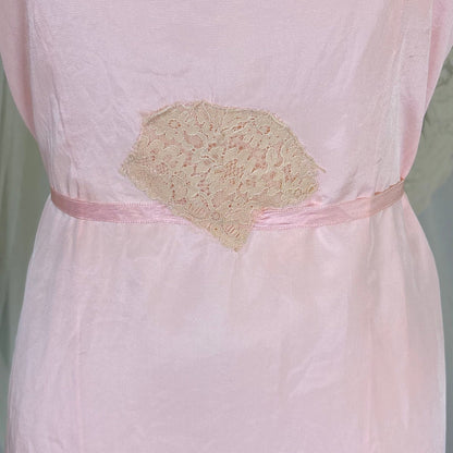 Antique 1920's Pale Pink Silk Chemise with Ecru Cotton Lace, size XS, S - Daggers & Dames