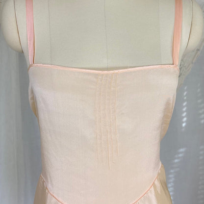 Antique 1920's Palest Peach Silk Step - in Chemise with Chiffon Ruffles - by Nanette Underthings, size S, M - Daggers & Dames