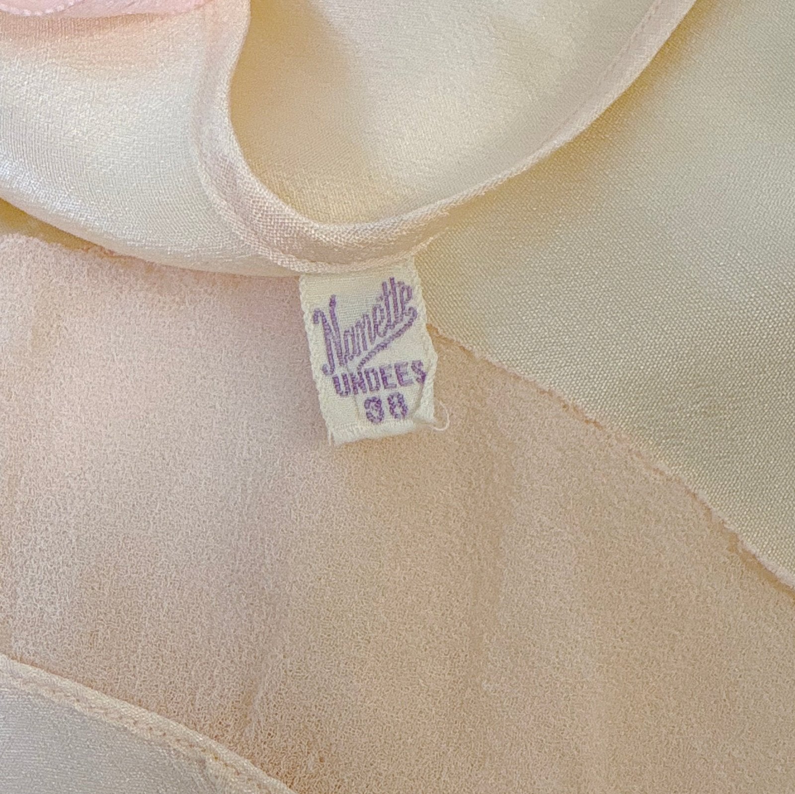 Antique 1920's Palest Peach Silk Step - in Chemise with Chiffon Ruffles - by Nanette Underthings, size S, M - Daggers & Dames