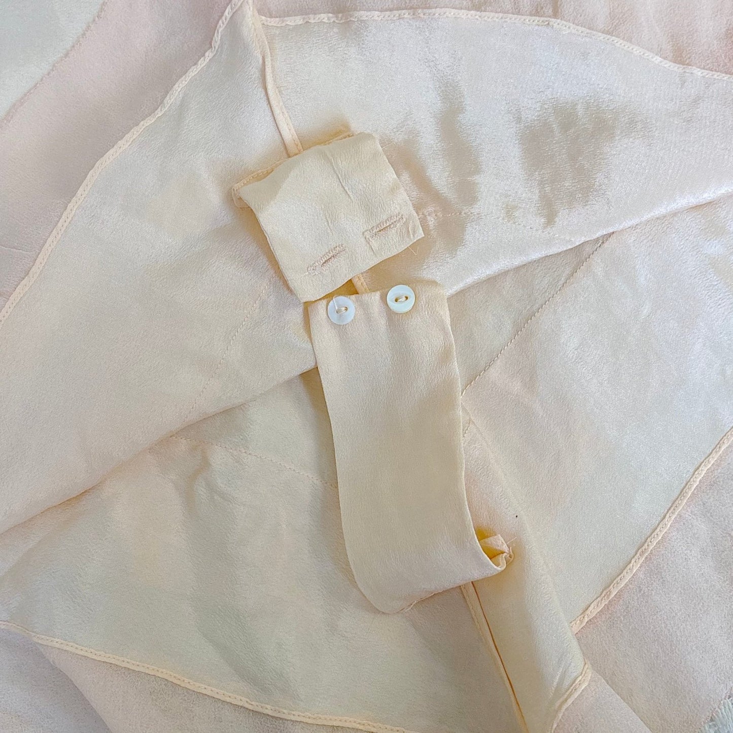 Antique 1920's Palest Peach Silk Step - in Chemise with Chiffon Ruffles - by Nanette Underthings, size S, M - Daggers & Dames