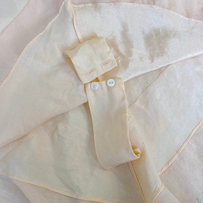 Antique 1920's Palest Peach Silk Step - in Chemise with Chiffon Ruffles - by Nanette Underthings, size S, M - Daggers & Dames