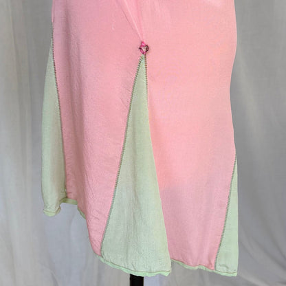 Antique 1920's Tea Rose Pink Silk Chemise with Mint Green Gores - by Dainty Maid, size XS, S - Daggers & Dames