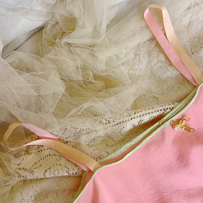 Antique 1920's Tea Rose Pink Silk Chemise with Mint Green Gores - by Dainty Maid, size XS, S - Daggers & Dames