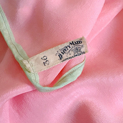 Antique 1920's Tea Rose Pink Silk Chemise with Mint Green Gores - by Dainty Maid, size XS, S - Daggers & Dames