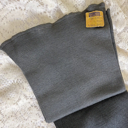 Antique 1920's Thrashed Titanium Blue - Gray Silk Stockings size 10, New with Original Tag - Daggers & Dames