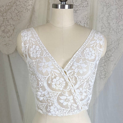 Antique Edwardian 1910's Filet Lace Camisole with Asymmetrical Button Closure, size M - Daggers & Dames