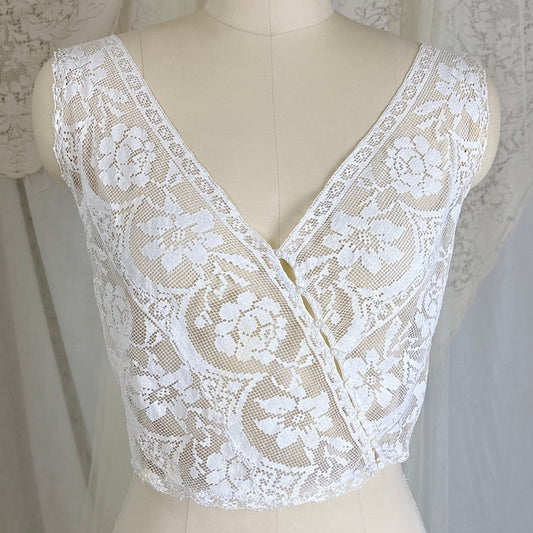 Antique Edwardian 1910's Filet Lace Camisole with Asymmetrical Button Closure, size M - Daggers & Dames