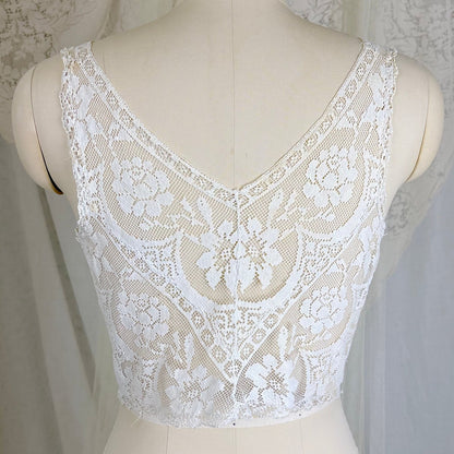 Antique Edwardian 1910's Filet Lace Camisole with Asymmetrical Button Closure, size M - Daggers & Dames