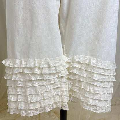 Antique Edwardian 1910's White Cotton Bloomers with Ruffled Bobbin Lace, size S, M, LG - Daggers & Dames