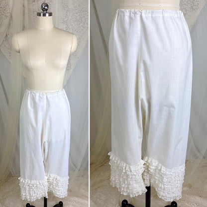 Antique Edwardian 1910's White Cotton Bloomers with Ruffled Bobbin Lace, size S, M, LG - Daggers & Dames
