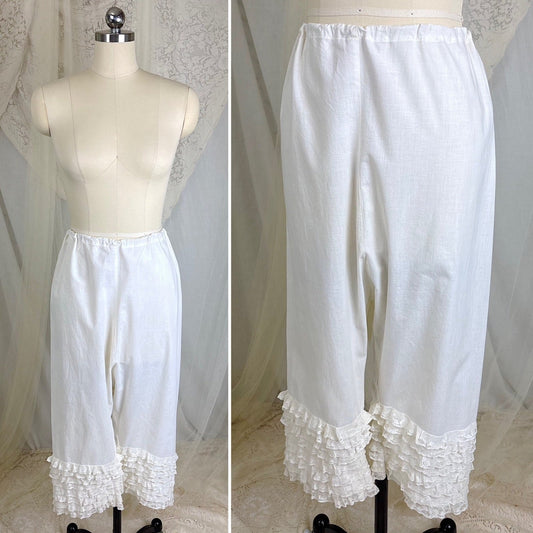 Antique Edwardian 1910's White Cotton Bloomers with Ruffled Bobbin Lace, size S, M, LG - Daggers & Dames