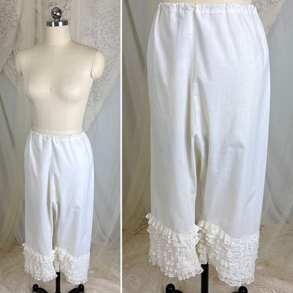 Antique Edwardian 1910's White Cotton Bloomers with Ruffled Bobbin Lace, size S, M, LG - Daggers & Dames