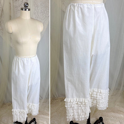 Antique Edwardian 1910's White Cotton Bloomers with Ruffled Bobbin Lace, size S, M, LG - Daggers & Dames