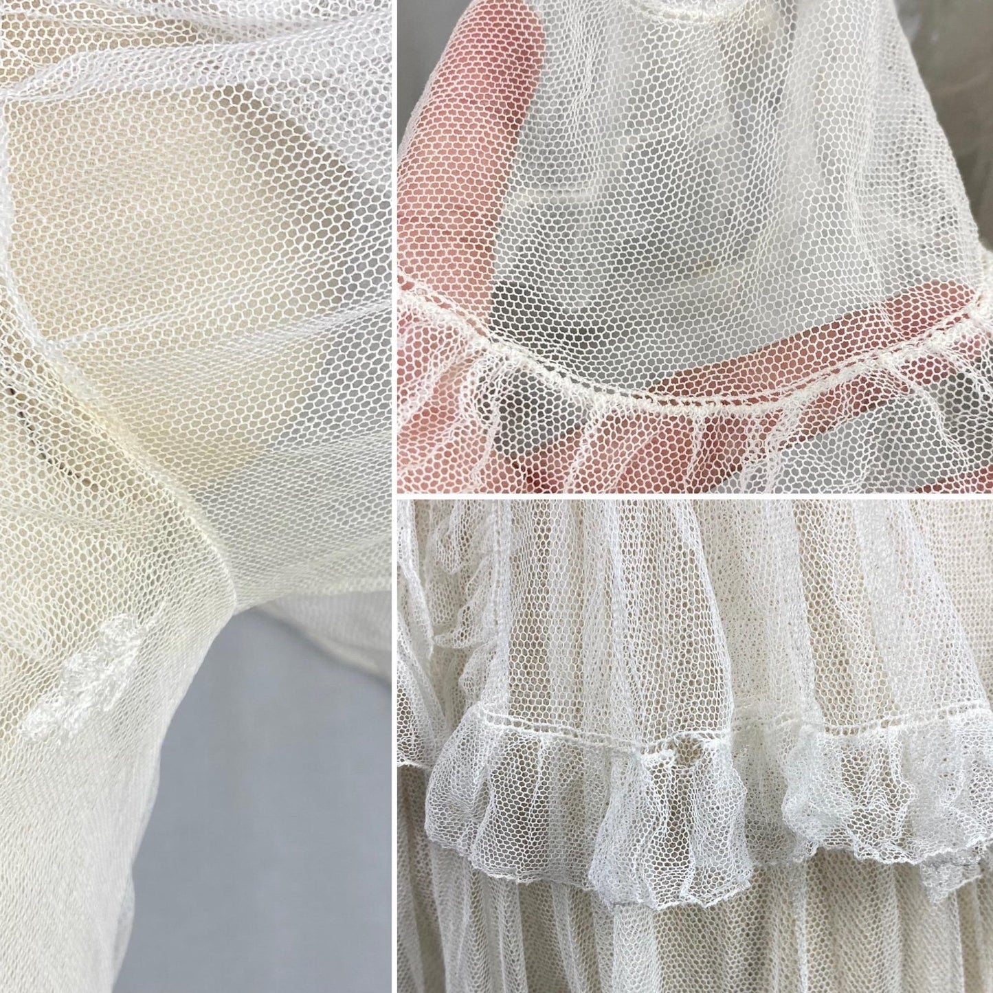 Edwardian Era 1910's Dress | Sheer White Tulle with Floral Embroidery & Ruffled Lace | Size XXS, XS - Daggers & Dames