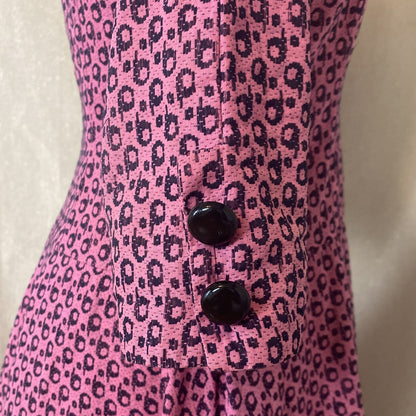 Vintage 1950's Full Swing Bowling Dress | Bubblegum Pink with Navy Blue Abstract Cotton Damask | Size 32-34 Bust, XS | Peg Hurley by Brunner