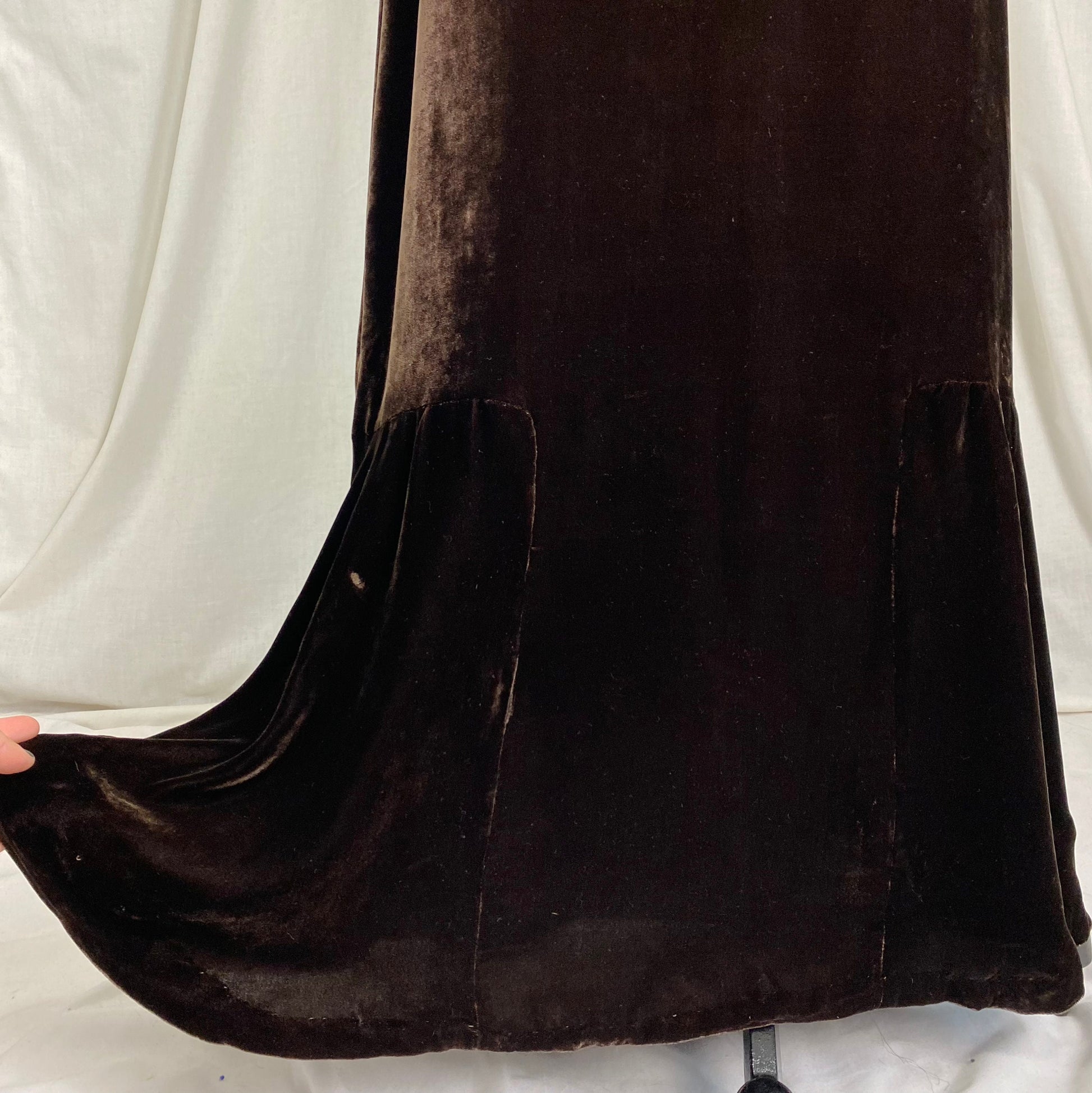 Vintage 1920's - 1930's Maxi Dress | Semi-Sheer Tan Silk with Deep Chocolate Brown Silk Velvet | Size XS, S