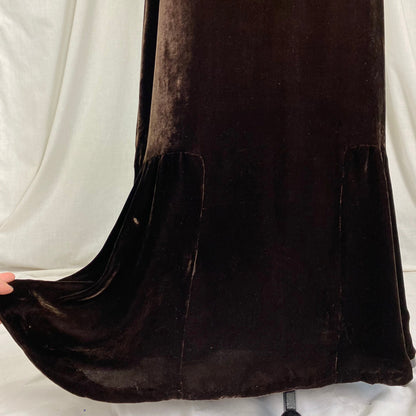 Vintage 1920's - 1930's Maxi Dress | Semi-Sheer Tan Silk with Deep Chocolate Brown Silk Velvet | Size XS, S