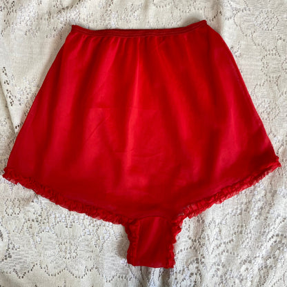 Vintage 1950's Tap Panties | Sheer Red Nylon with Ruffles & Unlined Gusset Crotch | Size XS, S