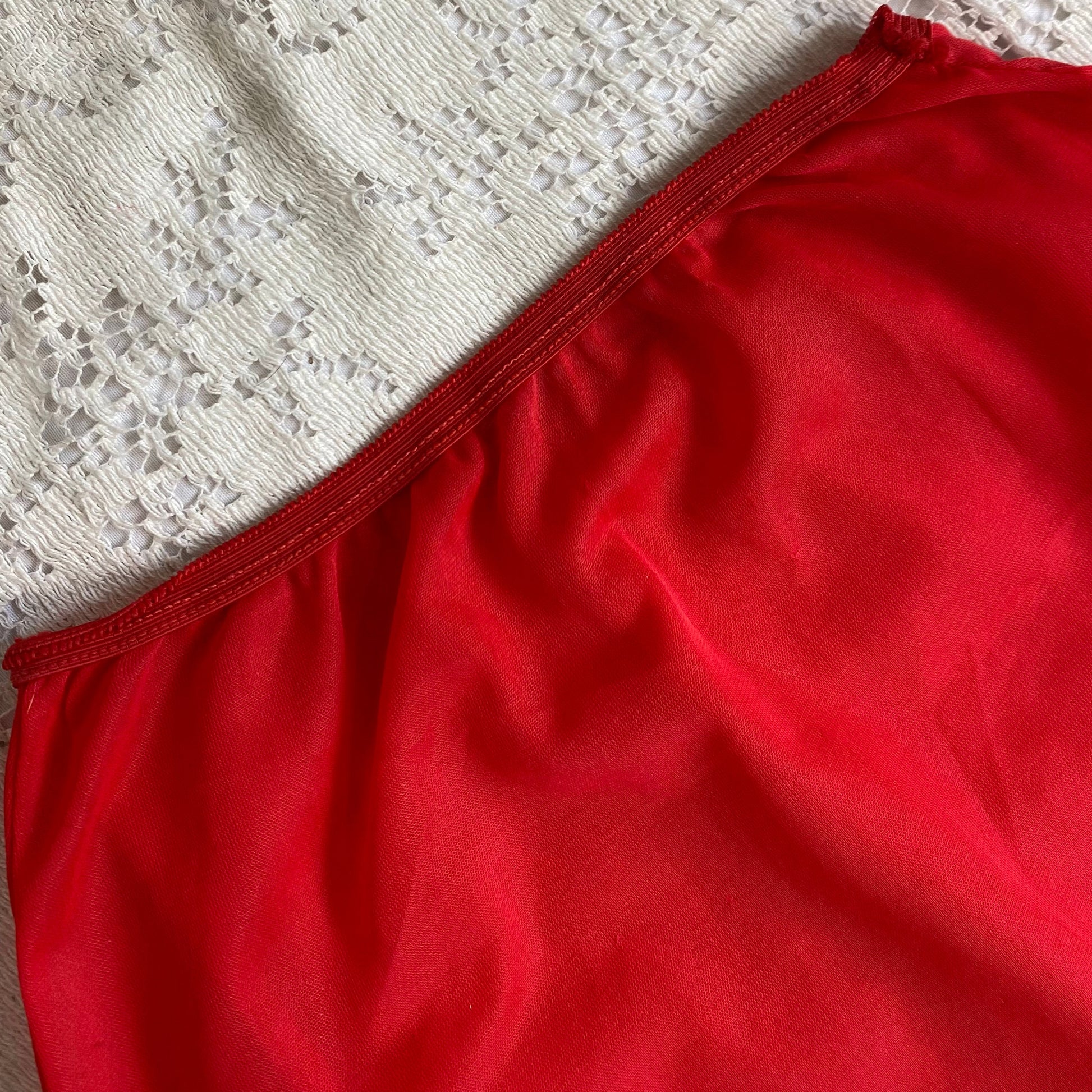 Vintage 1950's Tap Panties | Sheer Red Nylon with Ruffles & Unlined Gusset Crotch | Size XS, S