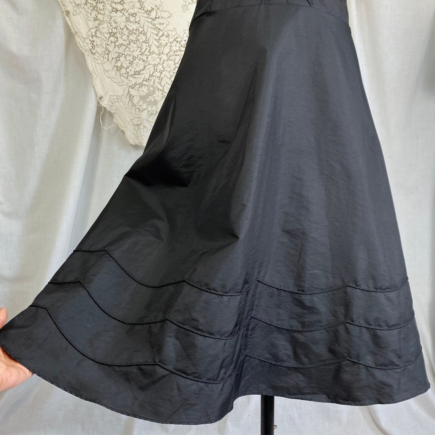 Vintage 1950's Halter Slip Dress | Black Taffeta with Piping Detail | Size XS