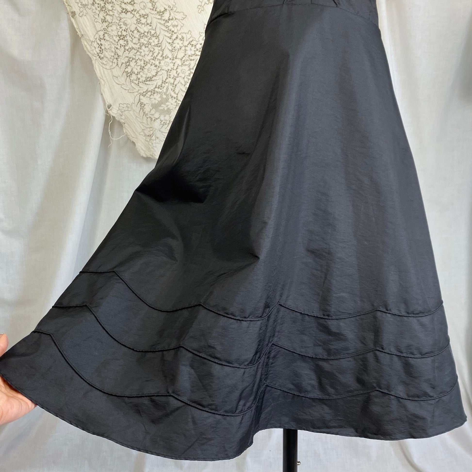 Vintage 1950's Halter Slip Dress | Black Taffeta with Piping Detail | Size XS