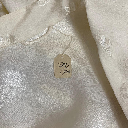 Vintage 1940's - 1950's Lounge Set | Cream Satin Damask & Magenta Pink Silk with Frog Buttons | Size S, M | Unworn with Tag