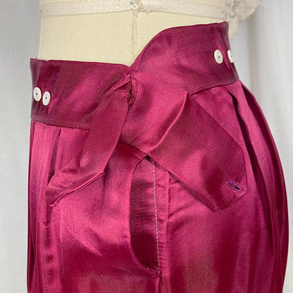 Vintage 1940's - 1950's Lounge Set | Cream Satin Damask & Magenta Pink Silk with Frog Buttons | Size S, M | Unworn with Tag
