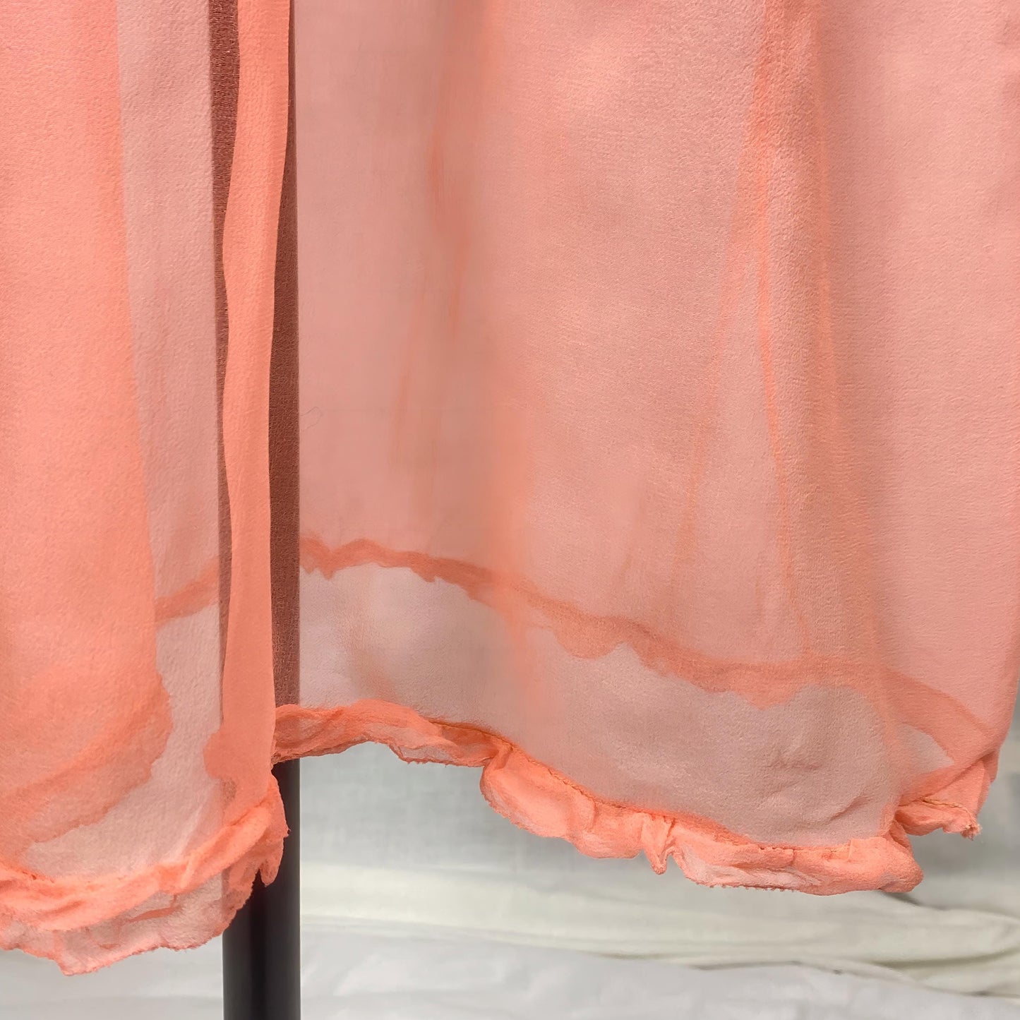 Vintage 1920's Nightgown | Sheer Coral Pink Silk with Ruffled Detail & Drawstring Waist | Size S, M. LG