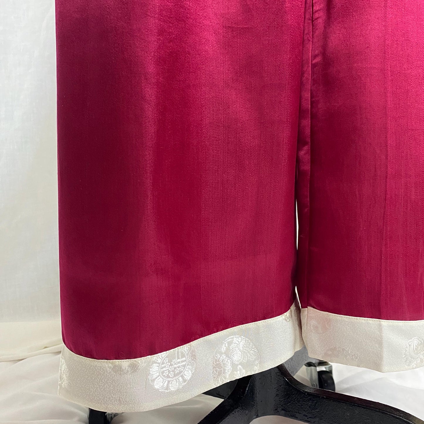 Vintage 1940's - 1950's Lounge Set | Cream Satin Damask & Magenta Pink Silk with Frog Buttons | Size S, M | Unworn with Tag