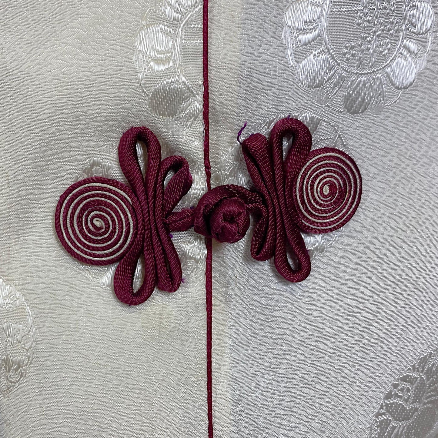 Vintage 1940's - 1950's Lounge Set | Cream Satin Damask & Magenta Pink Silk with Frog Buttons | Size S, M | Unworn with Tag