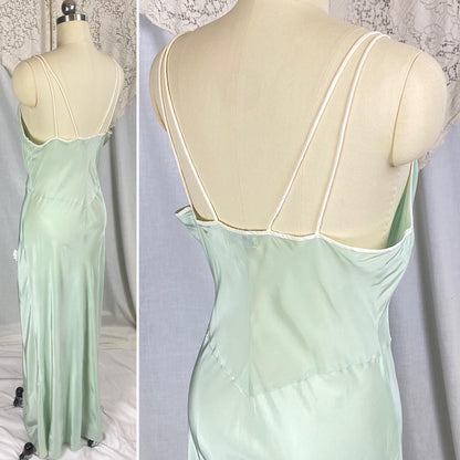 Vintage 1940's - 1950's Nightgown | Sage Green Rayon with White Chiffon Daisy Flower Appliqués | Size S, M | Artemis