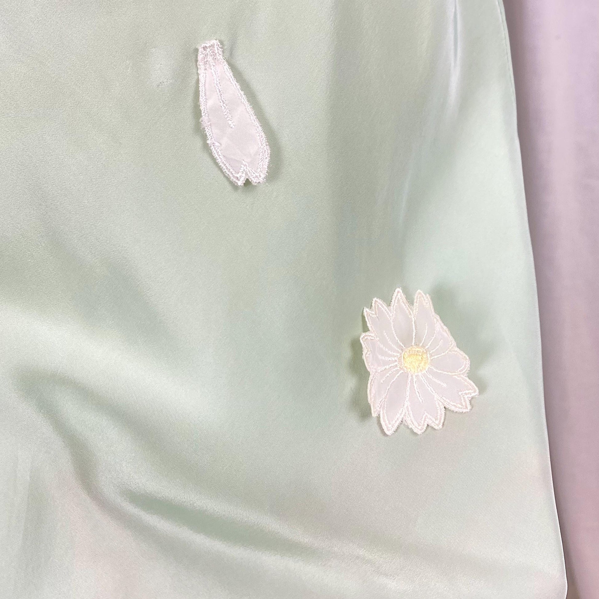 Vintage 1940's - 1950's Nightgown | Sage Green Rayon with White Chiffon Daisy Flower Appliqués | Size S, M | Artemis