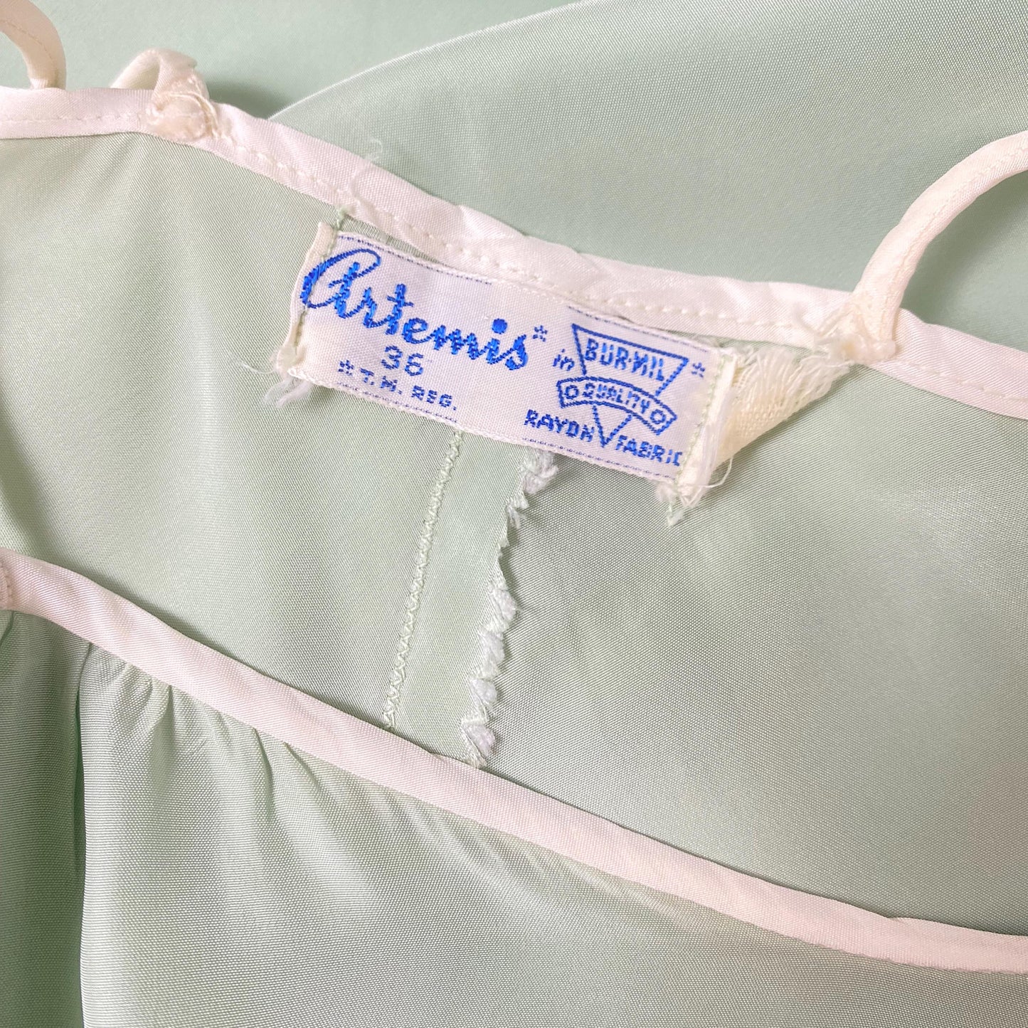 Vintage 1940's - 1950's Nightgown | Sage Green Rayon with White Chiffon Daisy Flower Appliqués | Size S, M | Artemis