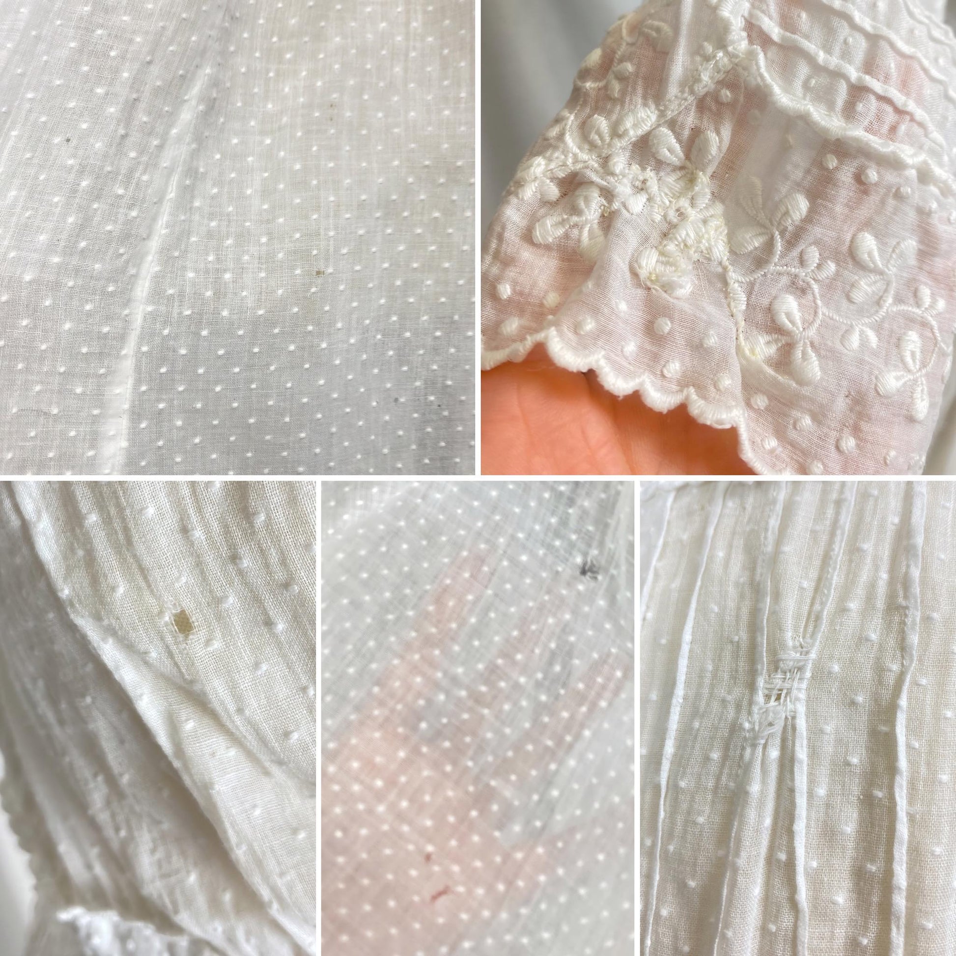 1910's Edwardian Tea Dress | Heavily Embroidered White Cotton Lawn with Crocheted Buttons & Lace Detail | Size S