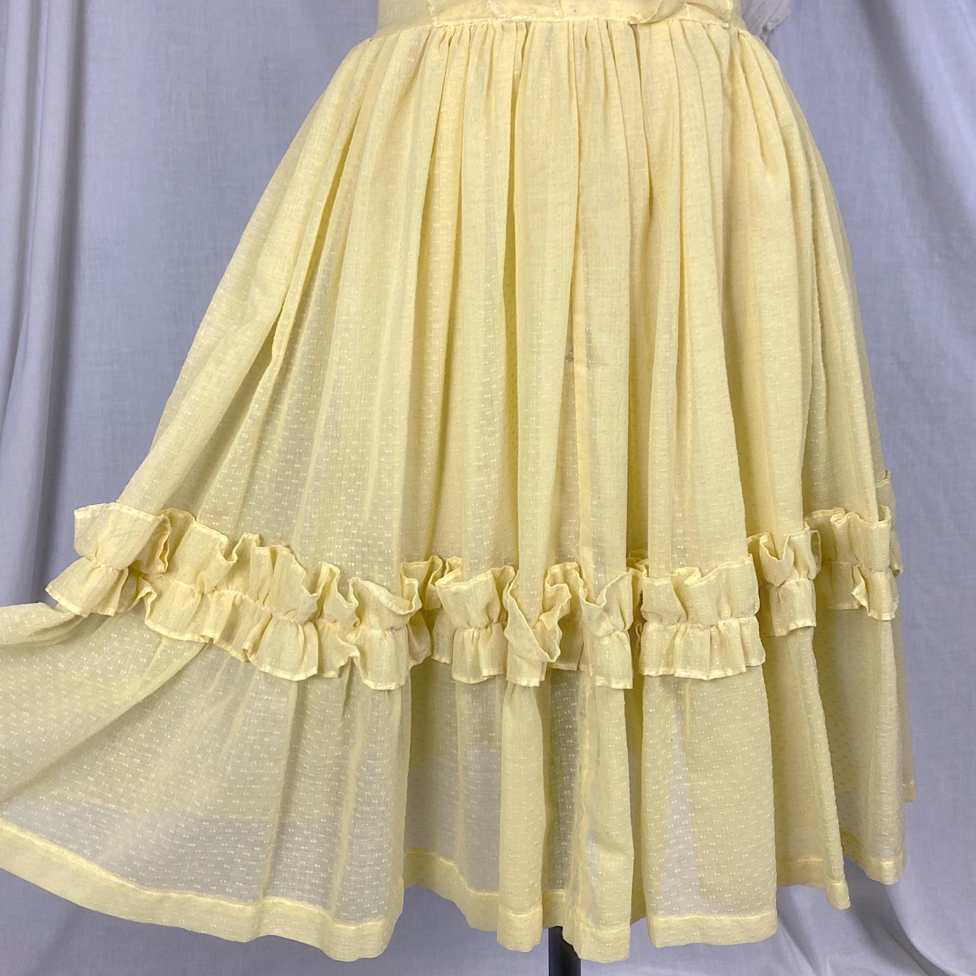 Vintage 1950's Dress | Semi-Sheer Pale Lemon Yellow with White Swiss Dots & Ruffles | Size LG