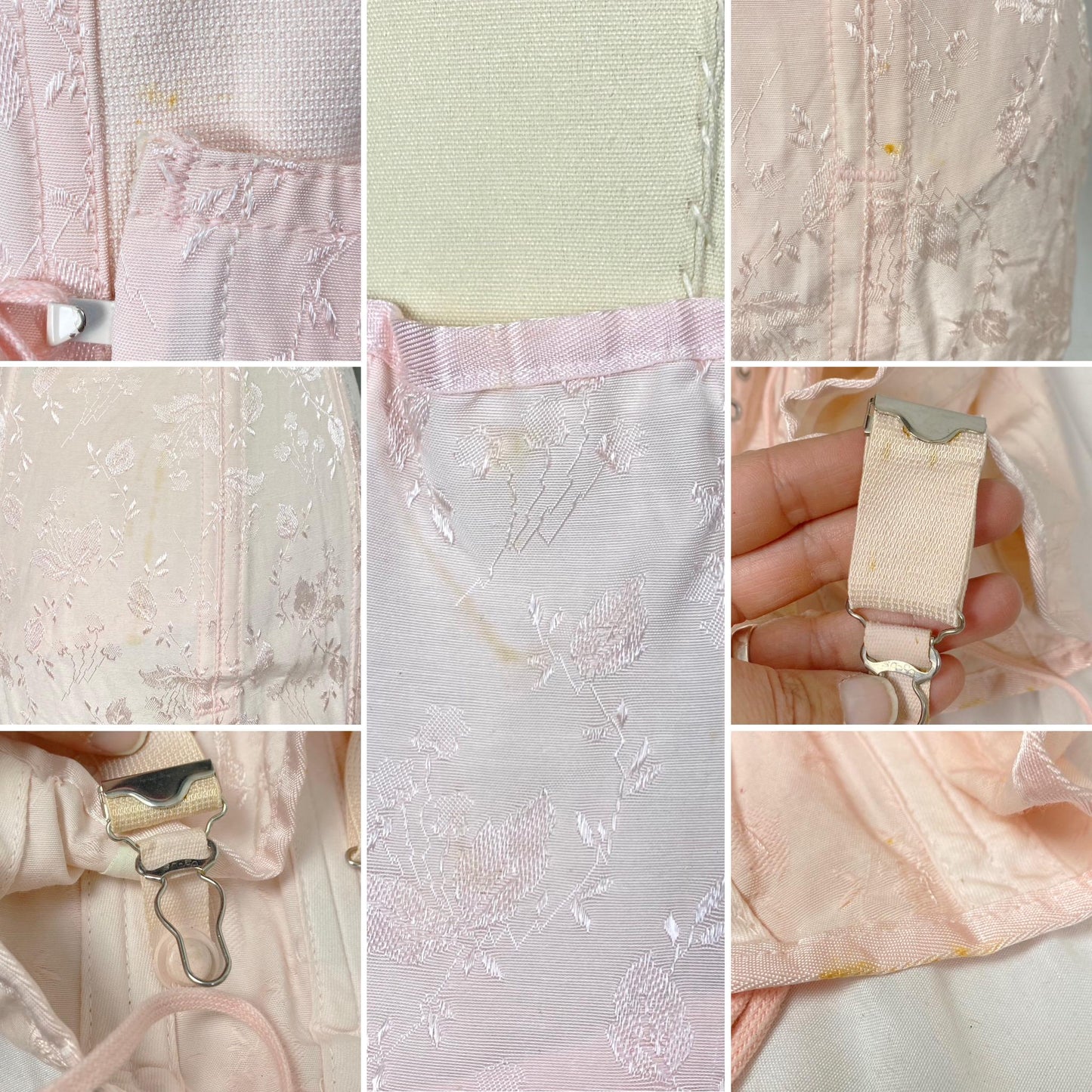 Vintage 1940's - 1950's Girdle | Bubblegum Pink Rayon Satin Damask with Corset Lacing & Garters | Size M, LG | P.N. Practical by Sarong