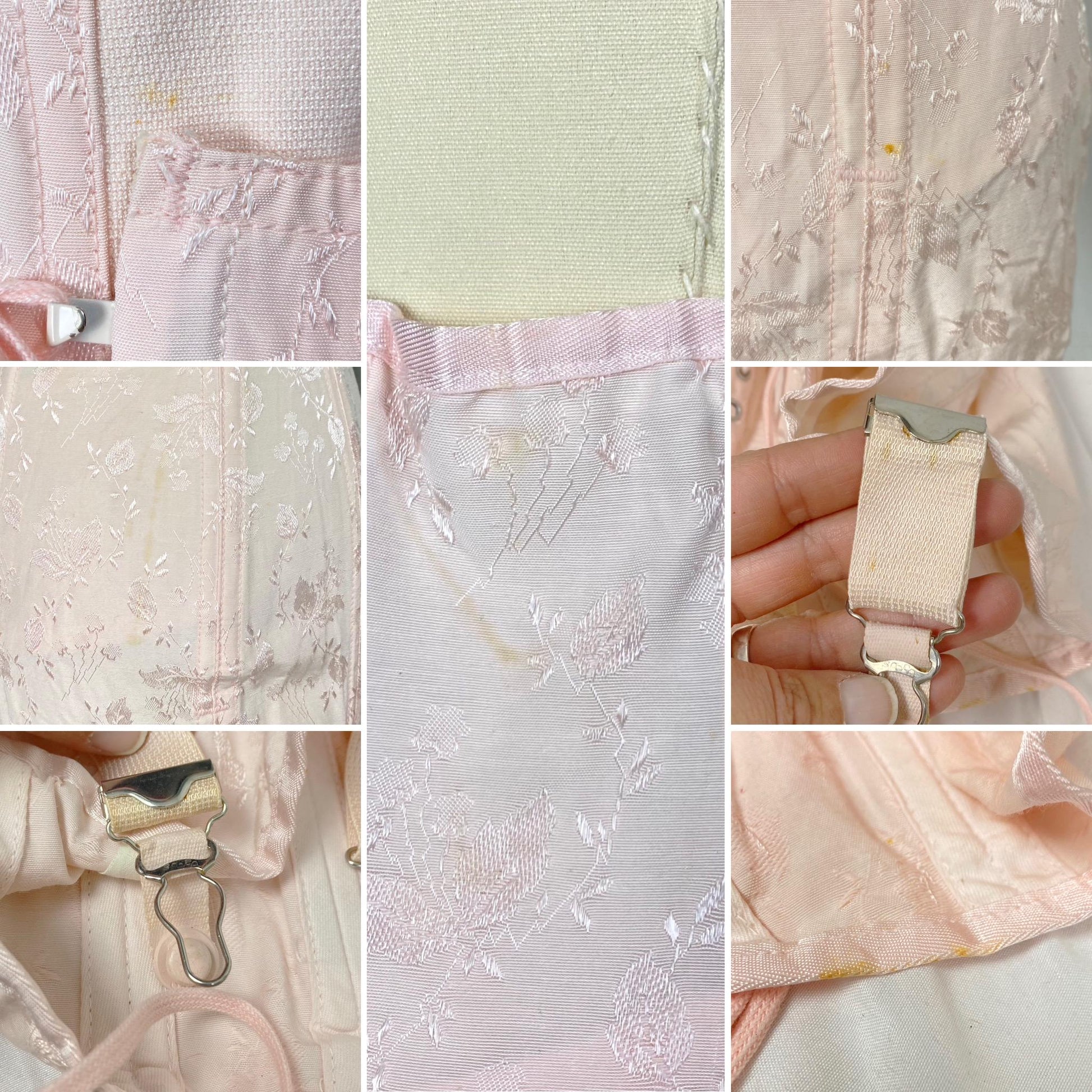 Vintage 1940's - 1950's Girdle | Bubblegum Pink Rayon Satin Damask with Corset Lacing & Garters | Size M, LG | P.N. Practical by Sarong