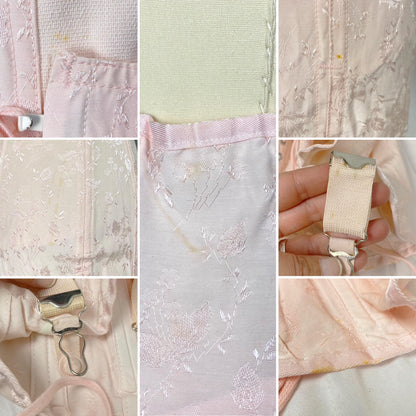 Vintage 1940's - 1950's Girdle | Bubblegum Pink Rayon Satin Damask with Corset Lacing & Garters | Size M, LG | P.N. Practical by Sarong