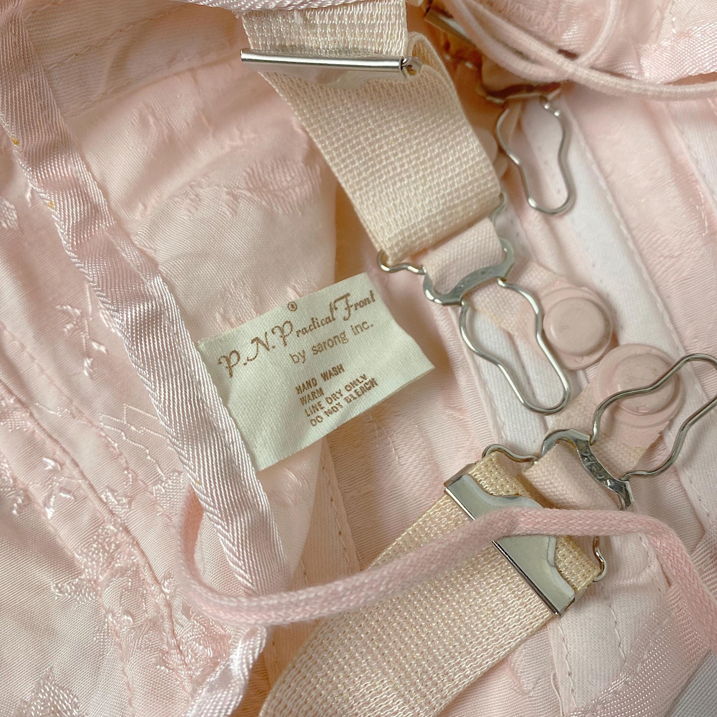 Vintage 1940's - 1950's Girdle | Bubblegum Pink Rayon Satin Damask with Corset Lacing & Garters | Size M, LG | P.N. Practical by Sarong