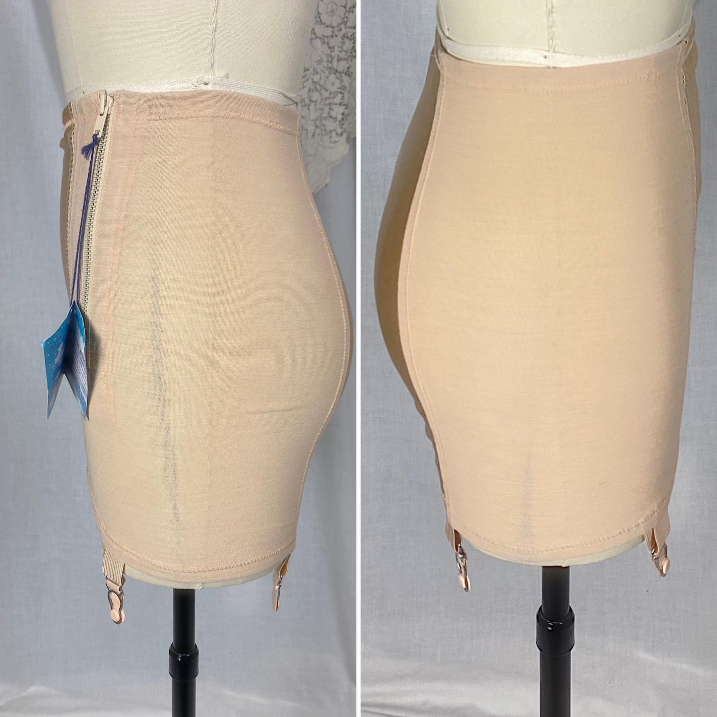 Vintage 1940's - 1950's Girdle | Peach Rayon Satin with Rubber Mesh Panels | Size S | Stardust New with tags