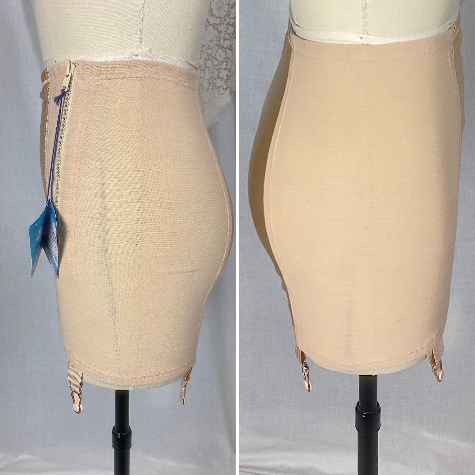 Vintage 1940's - 1950's Girdle | Peach Rayon Satin with Rubber Mesh Panels | Size S | Stardust New with tags